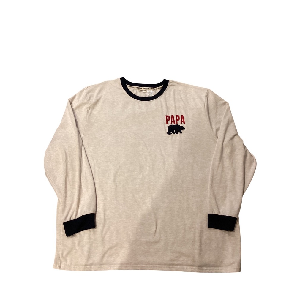 Dearfoams Mens Long Sleeve Papa Bear Graphic T Shirt Beige Blue Collar Size 3XL‎